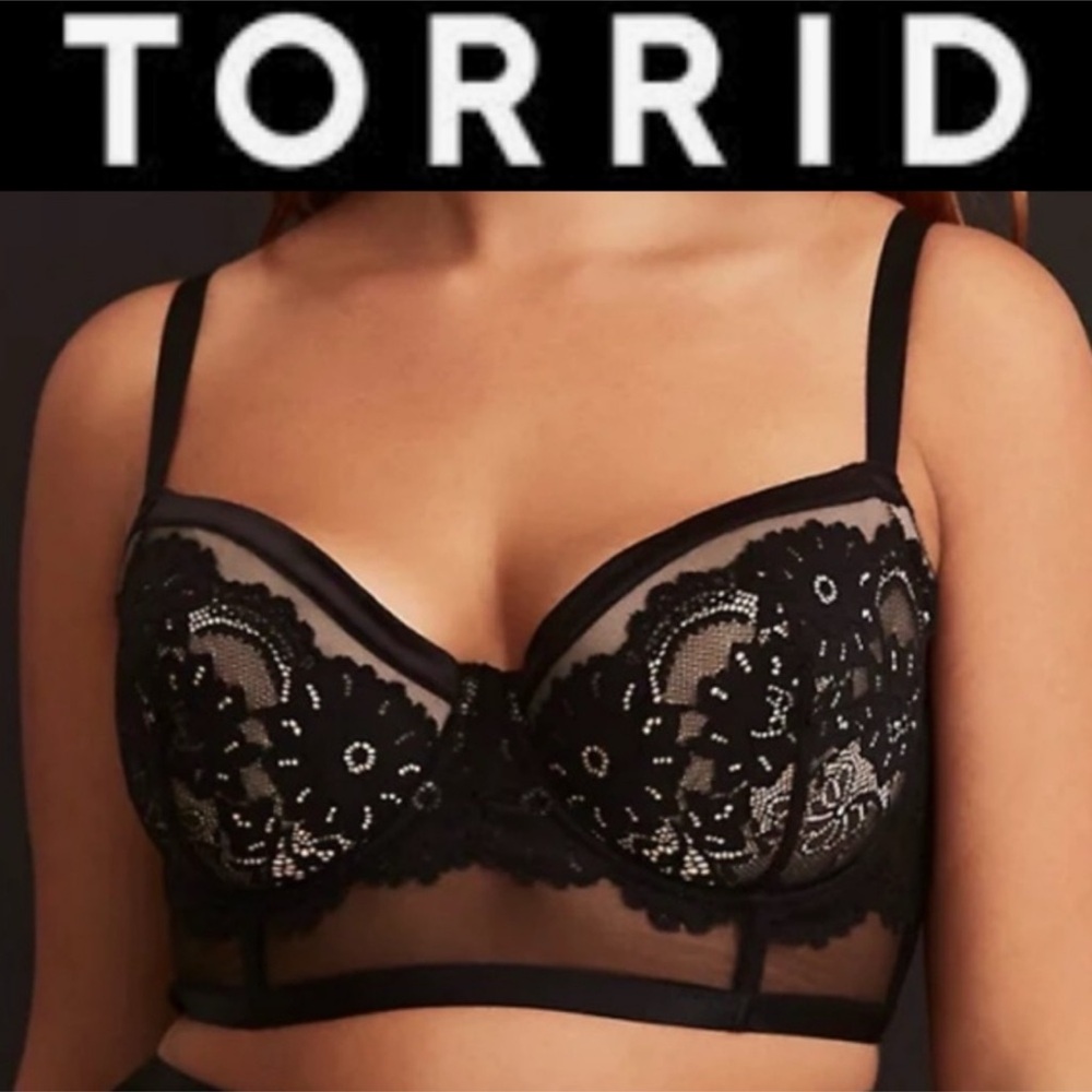 TORRID ALL BRA BLACK MESH LACE AND RIBBON TRIMMED BRA Size 1